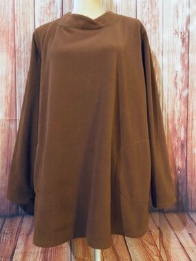 Women’s 1X Sweater Denim Co. Tunic Brown Cinnamon Fleece Soft Side Pockets
